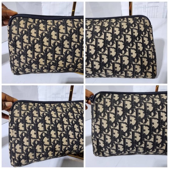 Authentic CHRISTIAN DIOR Vintage  Monogram Wristlet Clutch Navy Blue/Beige - Picture 12 of 14